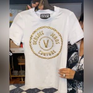 Authentic NWT Versace Jeans Couture White and Gold T-Shirt